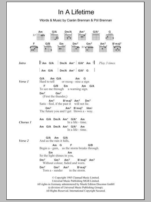 Clannad In A Lifetime Sheet Music Notes & Chords for Lyrics & Chords - Download or Print PDF