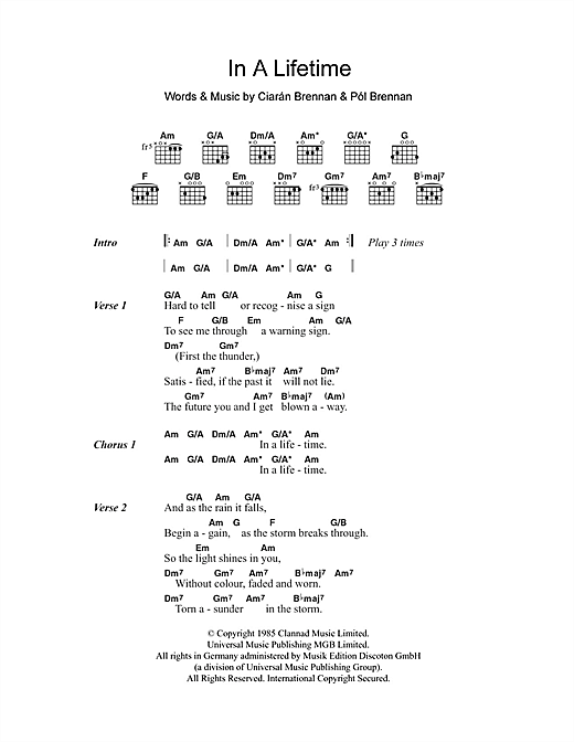 Clannad In A Lifetime Sheet Music Notes & Chords for Lyrics & Chords - Download or Print PDF