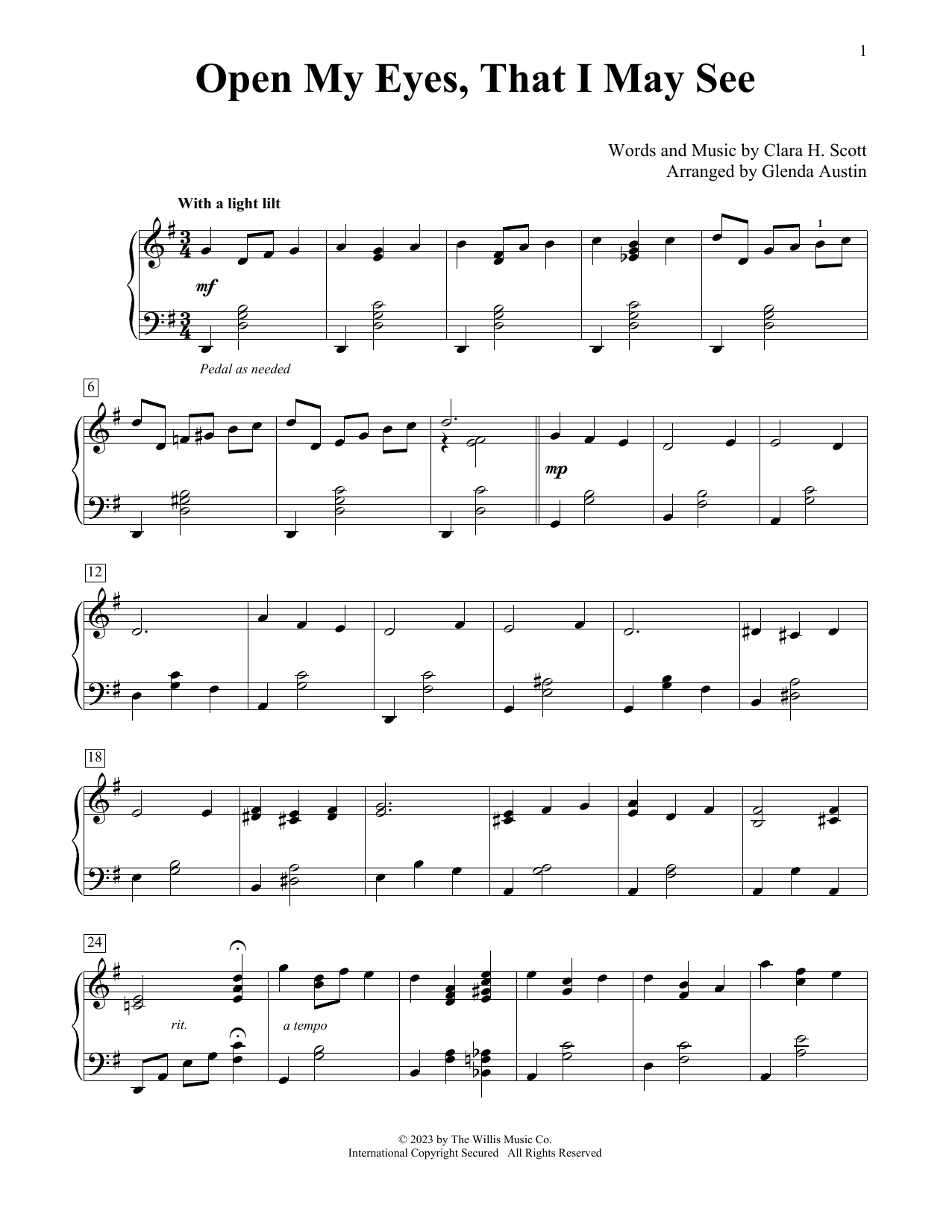 Clara H. Scott Open My Eyes, That I May See (arr. Glenda Austin) Sheet Music Notes & Chords for Educational Piano - Download or Print PDF