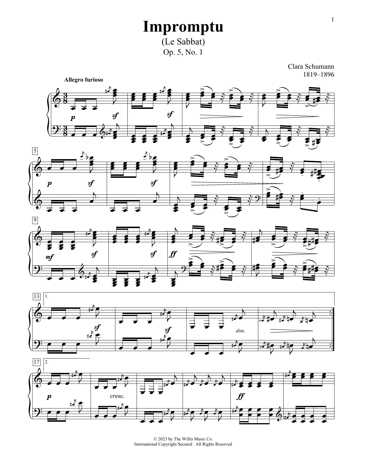 Clara Schumann Impromptu (Le Sabbat), Op. 5, No. 1 Sheet Music Notes & Chords for Educational Piano - Download or Print PDF