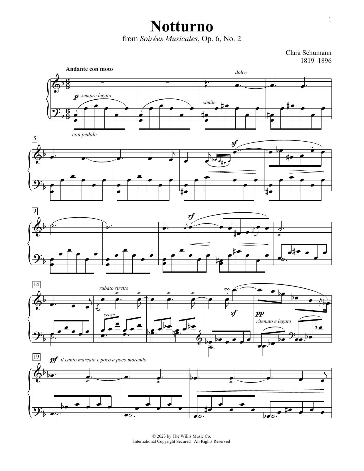 Clara Schumann Notturno Sheet Music Notes & Chords for Educational Piano - Download or Print PDF