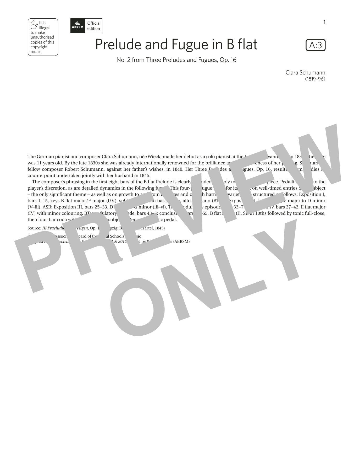 Clara Schumann Prelude and Fugue in B flat (Grade 8, list A3, from the ABRSM Piano Syllabus 2021 & 2022) Sheet Music Notes & Chords for Piano Solo - Download or Print PDF