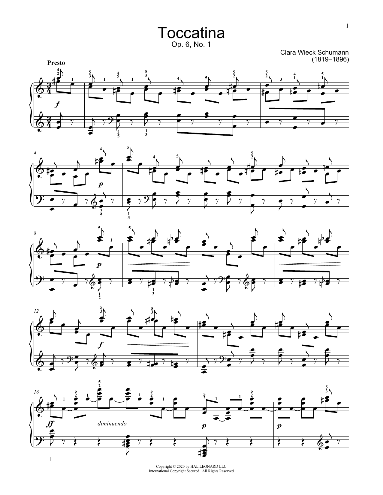 Clara Schumann Toccatina, Op. 6 Sheet Music Notes & Chords for Educational Piano - Download or Print PDF