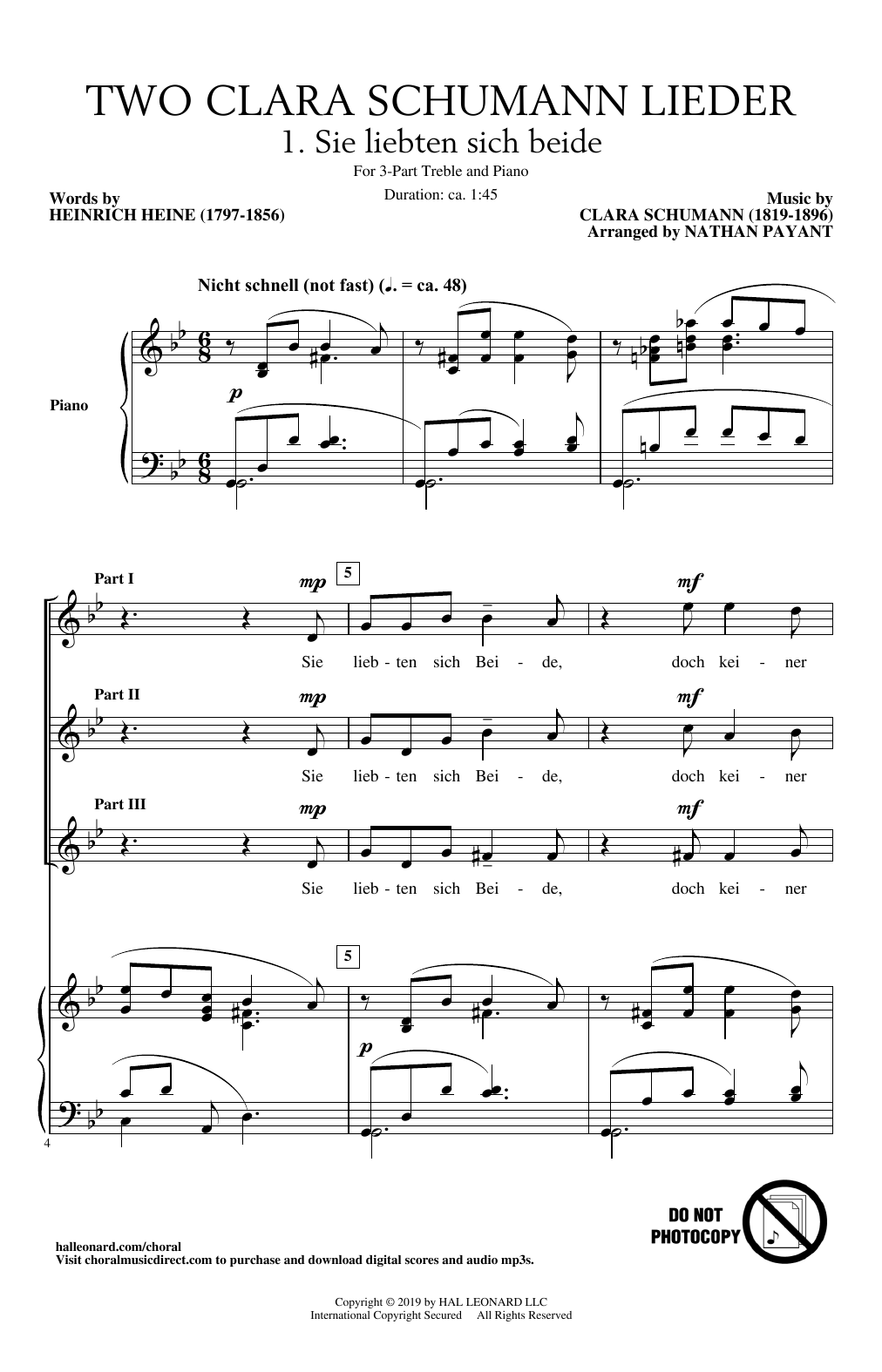 Clara Schumann Two Clara Schumann Lieder (arr. Nathan Payant) Sheet Music Notes & Chords for SSA Choir - Download or Print PDF