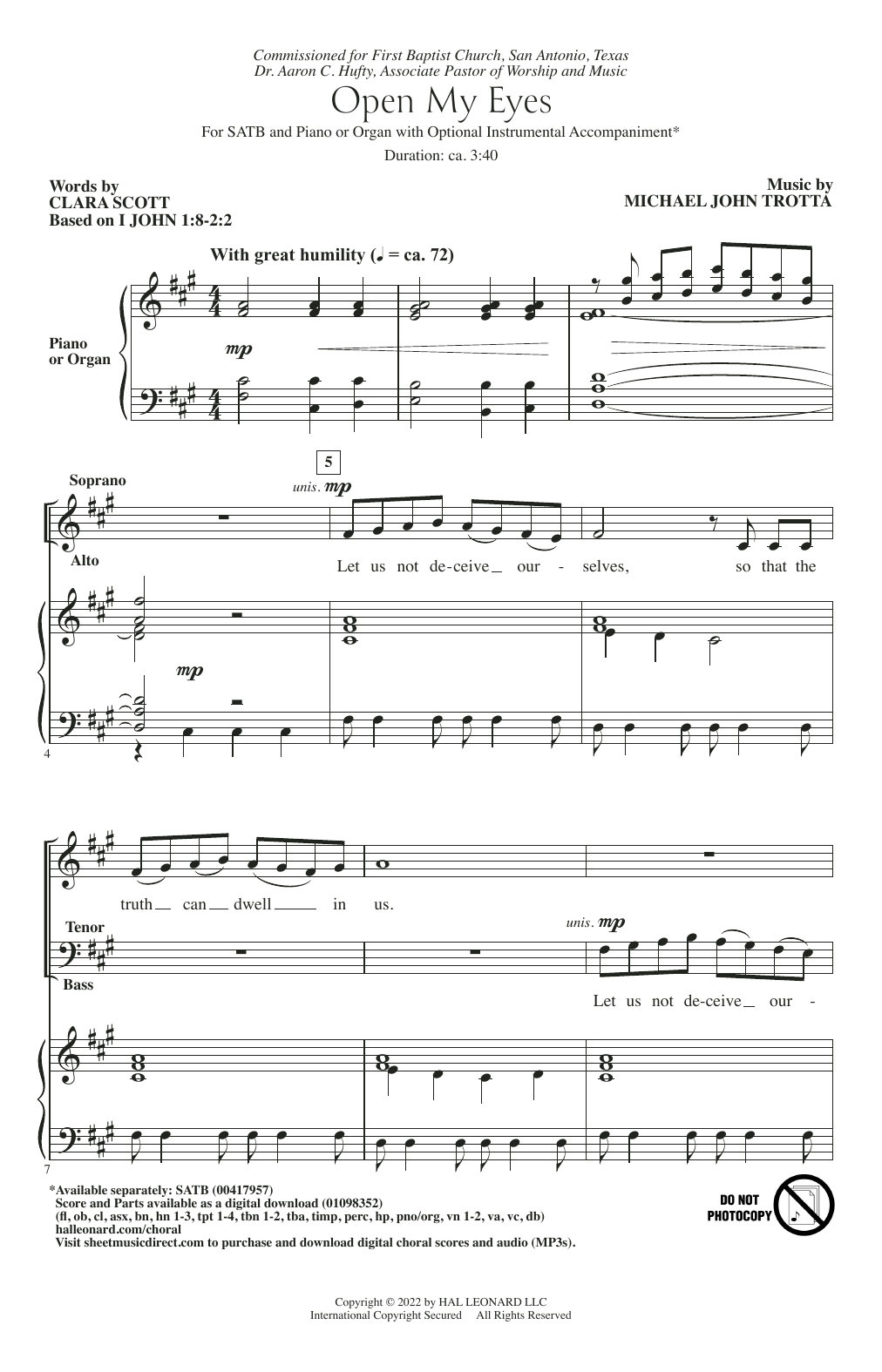 Clara Scott and Michael John Trotta Open My Eyes Sheet Music Notes & Chords for SATB Choir - Download or Print PDF