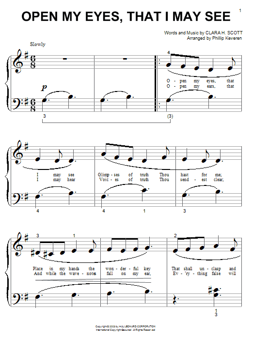 Preview Clara H. Scott Open My Eyes, That I May See Hymn sheet music, notes and chords for Piano (Big Notes), SKU: 25699 Open My Eyes, That I May See sheet music