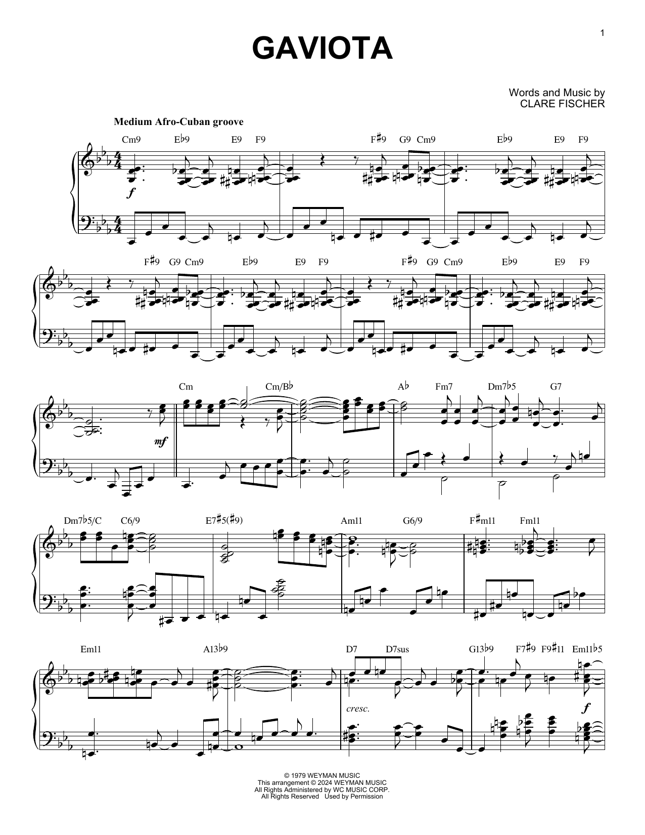 Clare Fischer Gaviota (arr. Brent Edstrom) Sheet Music Notes & Chords for Piano Solo - Download or Print PDF