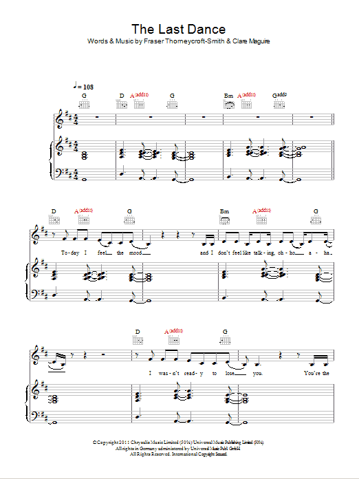Clare Maguire The Last Dance Sheet Music Notes & Chords for Piano, Vocal & Guitar (Right-Hand Melody) - Download or Print PDF