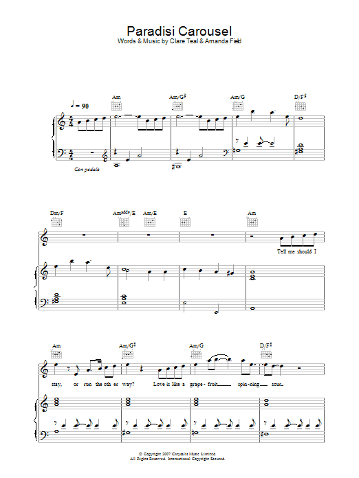 Clare Teal Paradisi Carousel Sheet Music Notes & Chords for Piano, Vocal & Guitar - Download or Print PDF