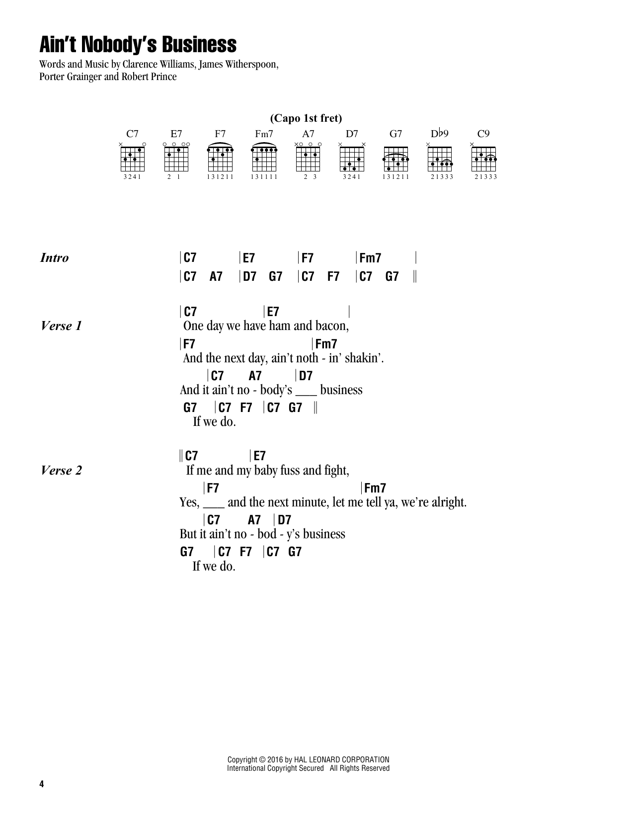 Clarence Williams Ain't Nobody's Business Sheet Music Notes & Chords for Real Book – Melody, Lyrics & Chords - Download or Print PDF