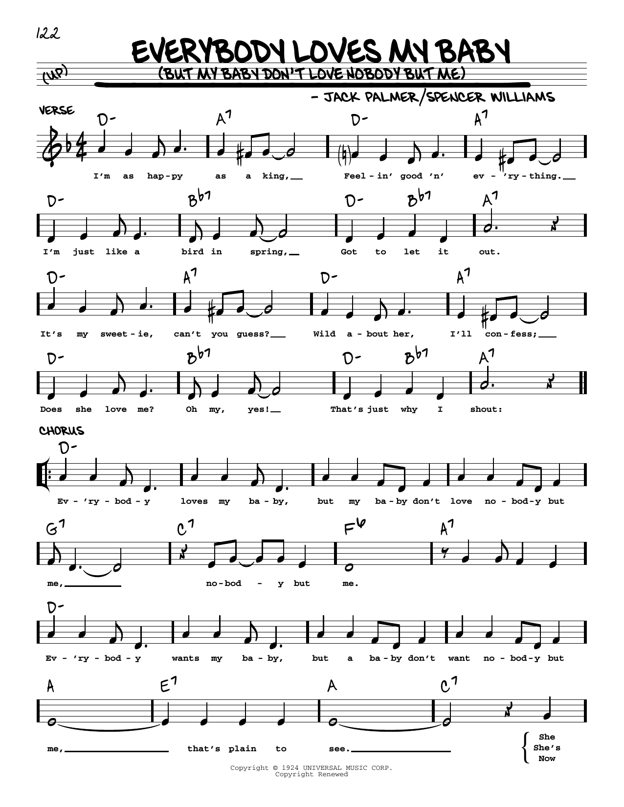 Clarence Williams and The Blue Five Everybody Loves My Baby (But My Baby Don't Love Nobody But Me) (arr. Robert Rawlins) Sheet Music Notes & Chords for Real Book – Melody, Lyrics & Chords - Download or Print PDF