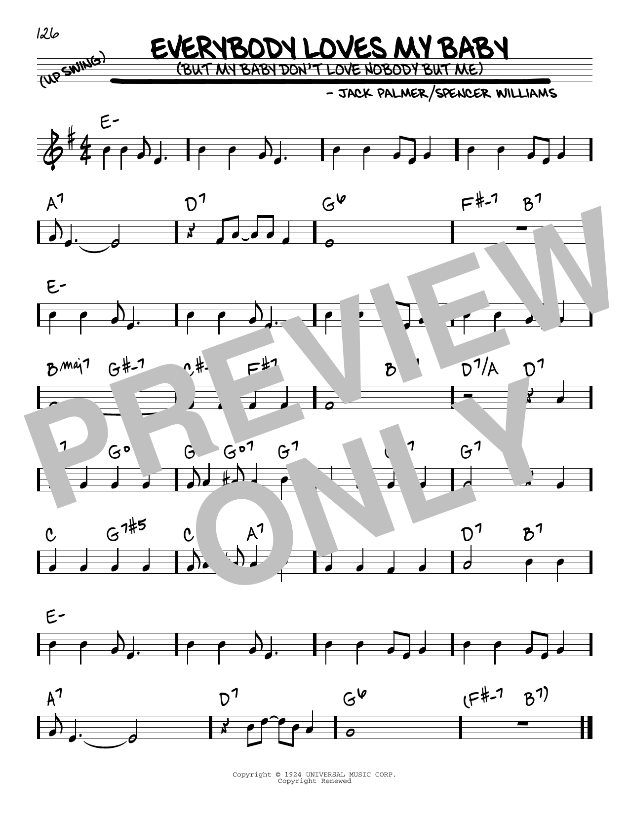 Clarence Williams and The Blue Five Everybody Loves My Baby (But My Baby Don't Love Nobody But Me) Sheet Music Notes & Chords for Real Book – Melody & Chords - Download or Print PDF