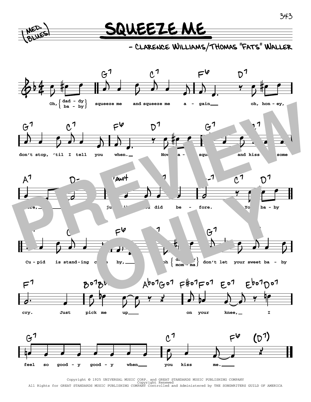 Clarence Williams Squeeze Me (High Voice) Sheet Music Notes & Chords for Real Book – Melody, Lyrics & Chords - Download or Print PDF