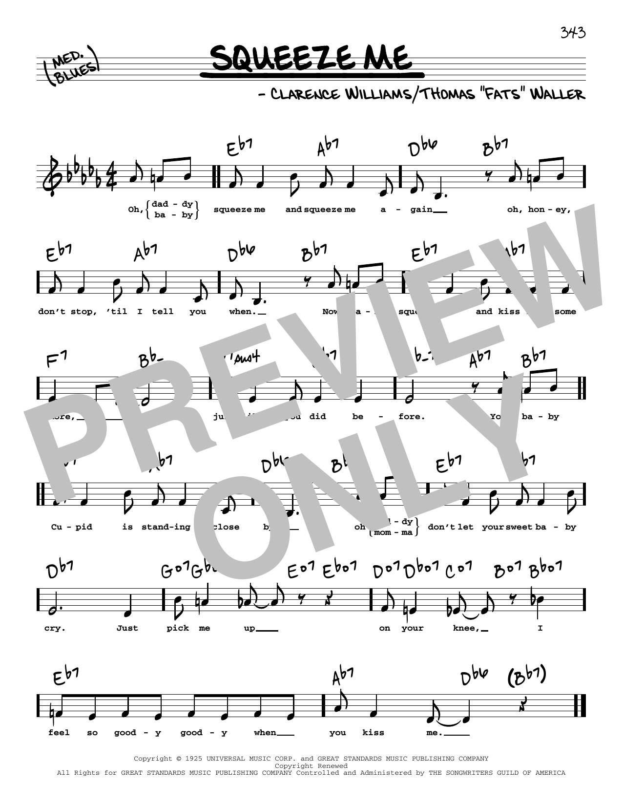 Clarence Williams Squeeze Me (Low Voice) Sheet Music Notes & Chords for Real Book – Melody, Lyrics & Chords - Download or Print PDF