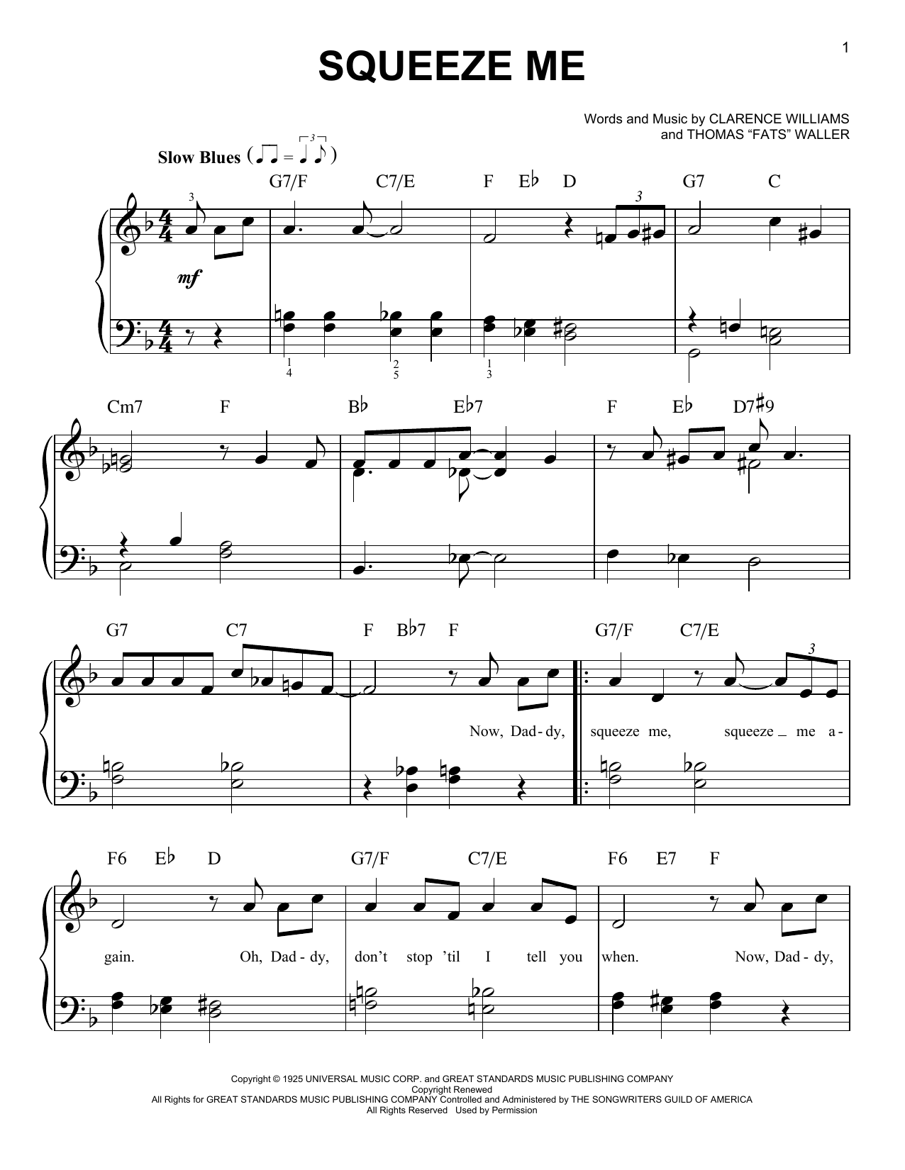 Clarence Williams Squeeze Me Sheet Music Notes & Chords for Easy Piano - Download or Print PDF