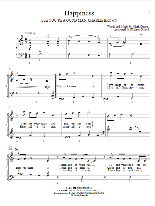 Clark Gesner Happiness Sheet Music Notes & Chords for Piano, Vocal & Guitar (Right-Hand Melody) - Download or Print PDF
