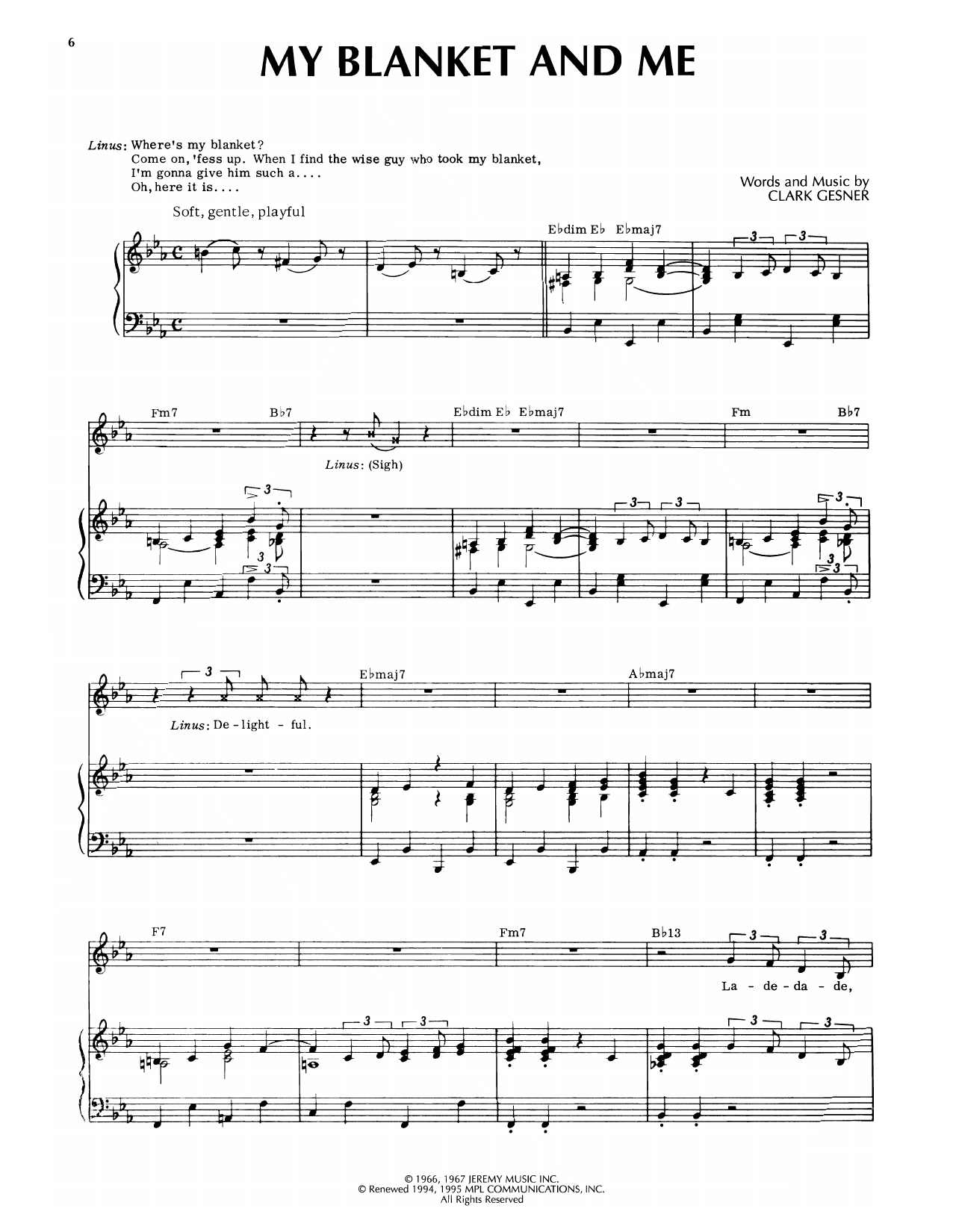 Clark Gesner My Blanket And Me (from You're A Good Man, Charlie Brown) Sheet Music Notes & Chords for Piano & Vocal - Download or Print PDF