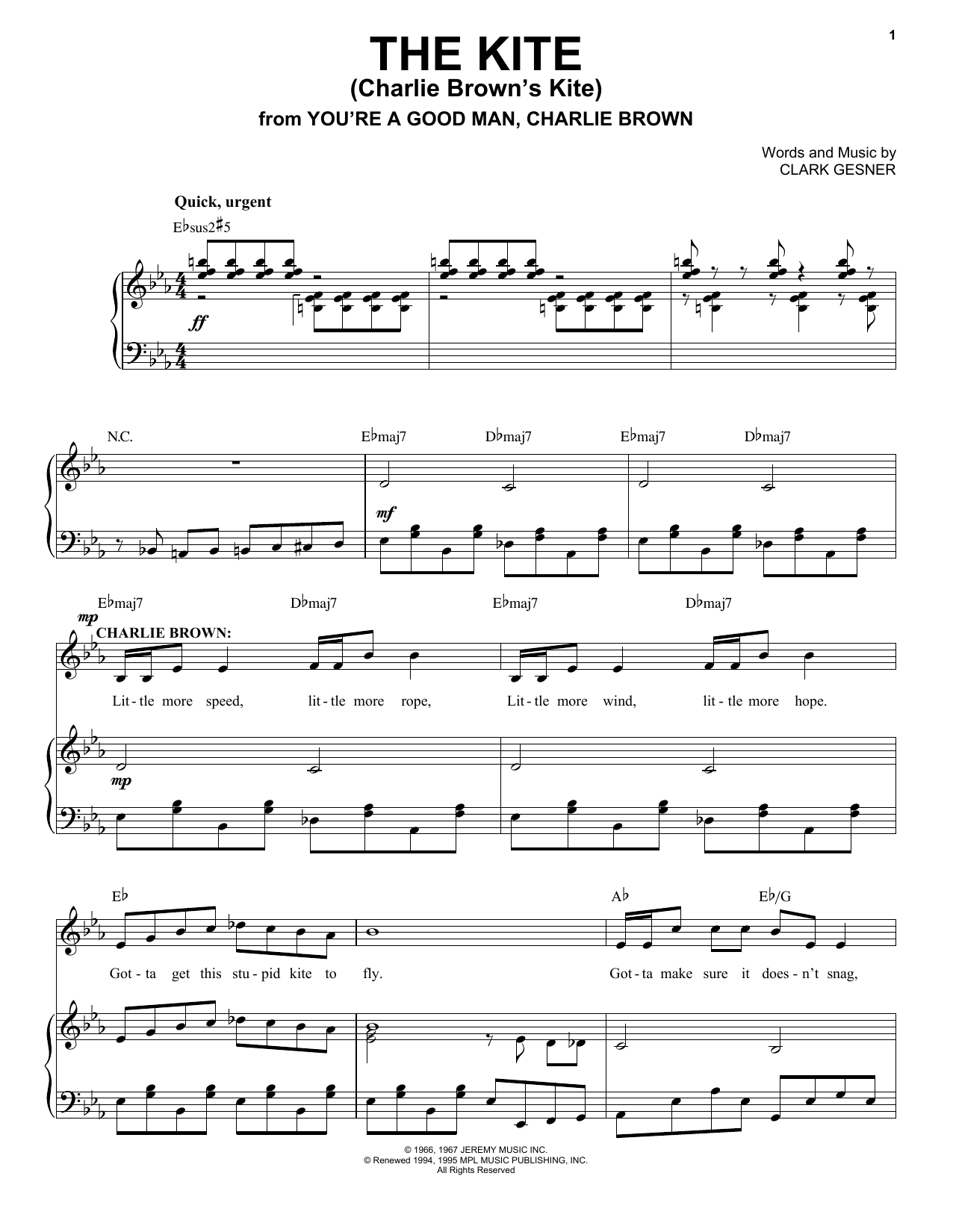 Clark Gesner The Kite (Charlie Brown's Kite) Sheet Music Notes & Chords for Piano, Vocal & Guitar (Right-Hand Melody) - Download or Print PDF Clark Gesner The Kite (Charlie Brown's Kite) Sheet Music Notes & Chords for Piano, Vocal & Guitar (Right-Hand Melody) - Download or Print PDF