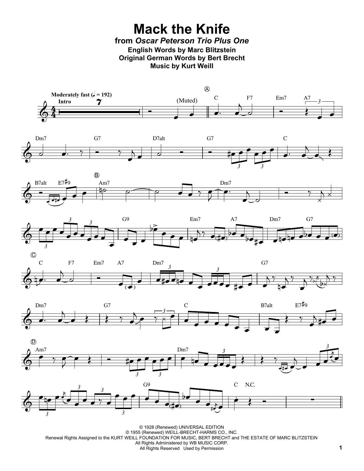 Clark Terry Mack The Knife Sheet Music Notes & Chords for Trumpet Transcription - Download or Print PDF