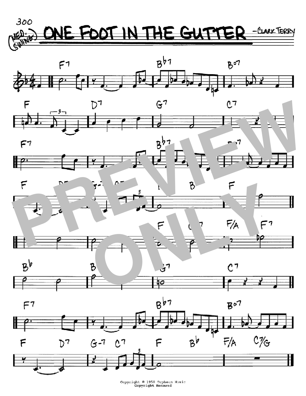 Clark Terry One Foot In The Gutter Sheet Music Notes & Chords for Real Book - Melody & Chords - C Instruments - Download or Print PDF Clark Terry One Foot In The Gutter Sheet Music Notes & Chords for Real Book - Melody & Chords - C Instruments - Download or Print PDF