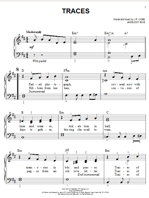 Classics IV Traces Sheet Music Notes & Chords for Piano, Vocal & Guitar (Right-Hand Melody) - Download or Print PDF