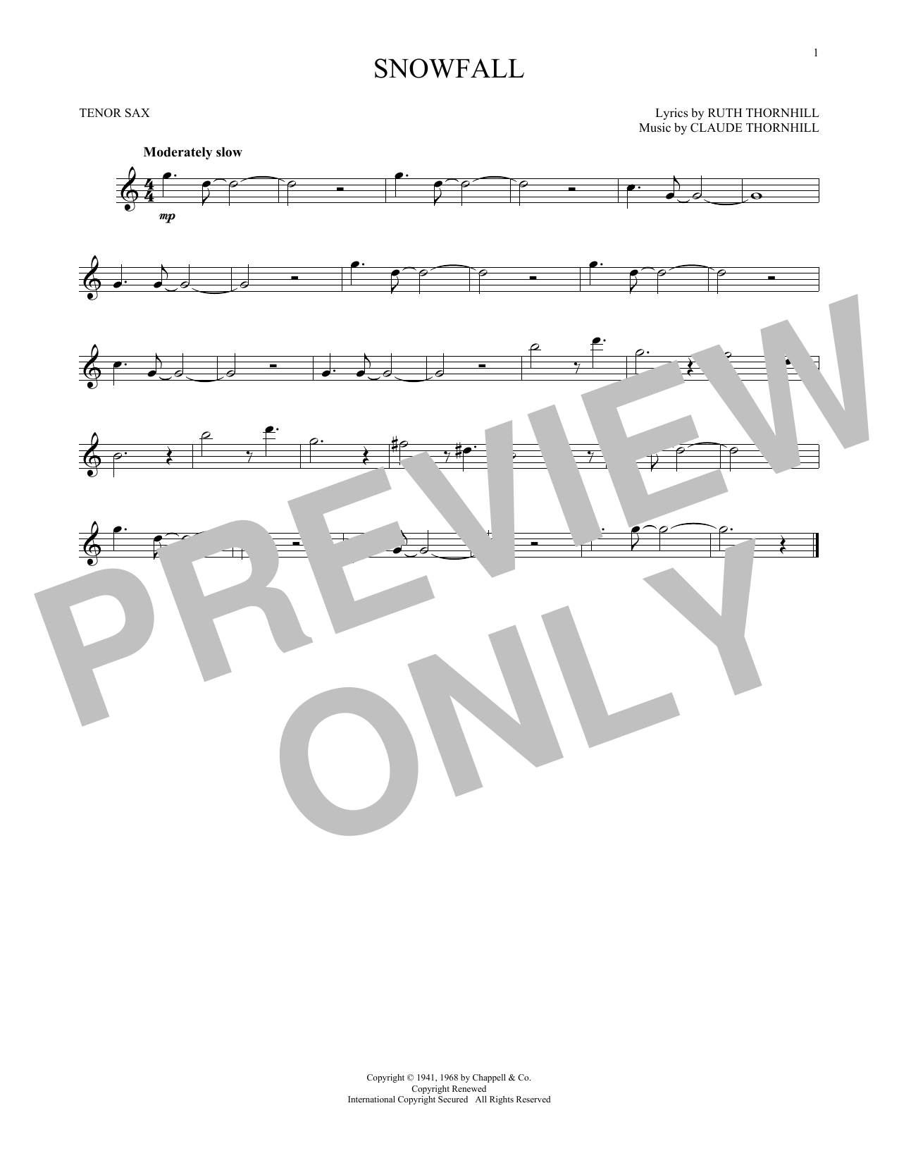 Claude & Ruth Thornhill Snowfall Sheet Music Notes & Chords for Alto Saxophone - Download or Print PDF