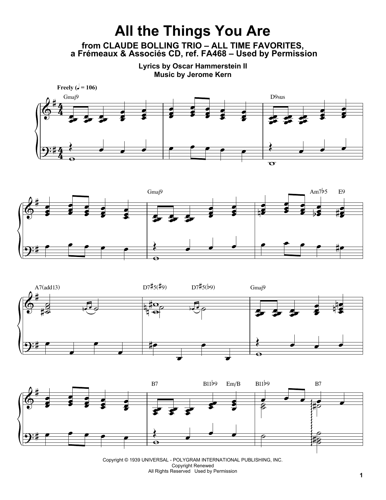 Claude Bolling All The Things You Are Sheet Music Notes & Chords for Piano Transcription - Download or Print PDF