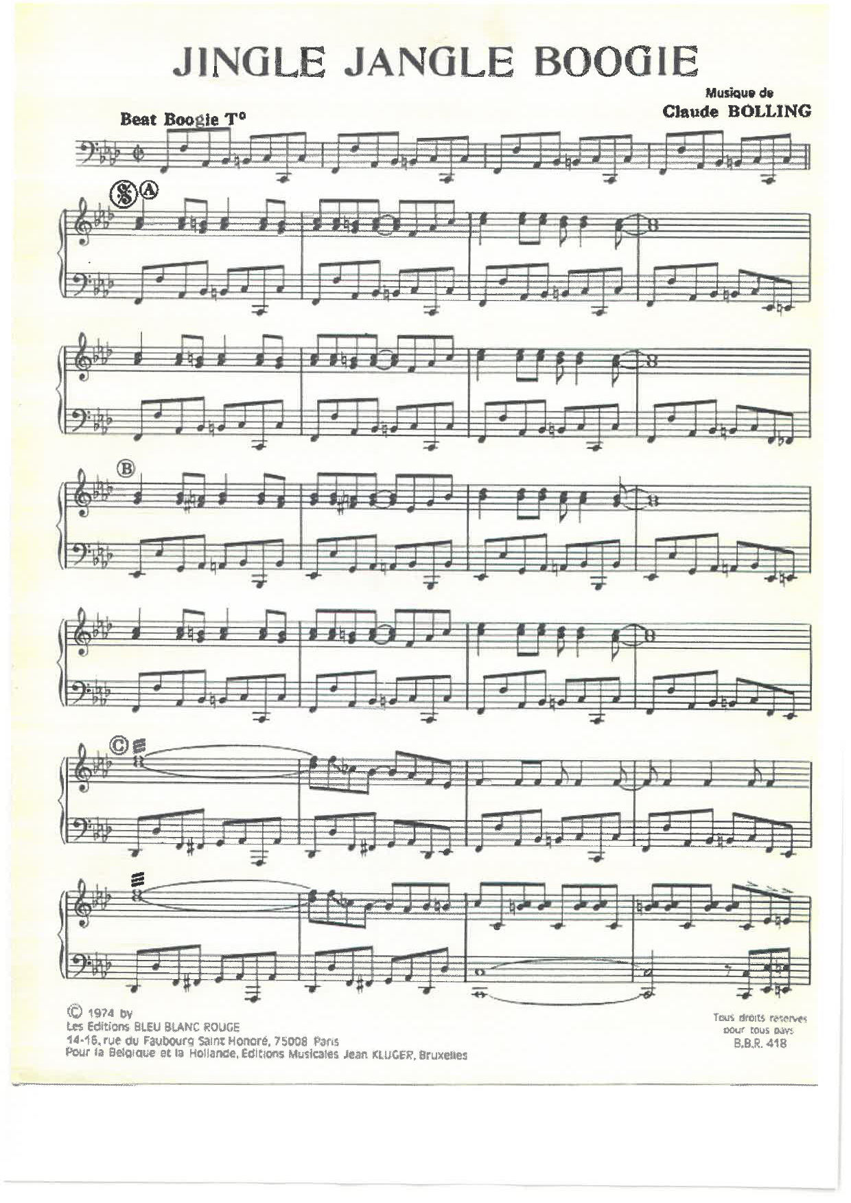Claude Bolling Jingle Jangle Boogie Sheet Music Notes & Chords for Piano Solo - Download or Print PDF