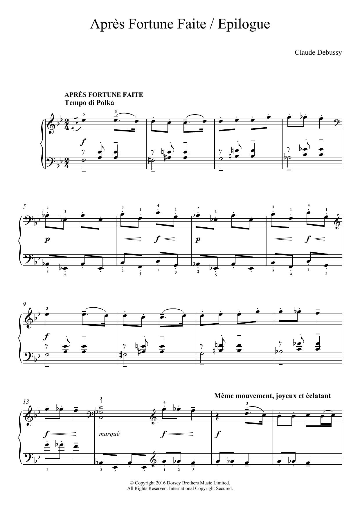 Claude Debussy Apres Fortune Faite/ Epilogue Sheet Music Notes & Chords for Easy Piano - Download or Print PDF