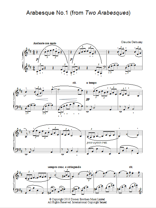Claude Debussy Arabesque No. 1 Sheet Music Notes & Chords for Piano - Download or Print PDF