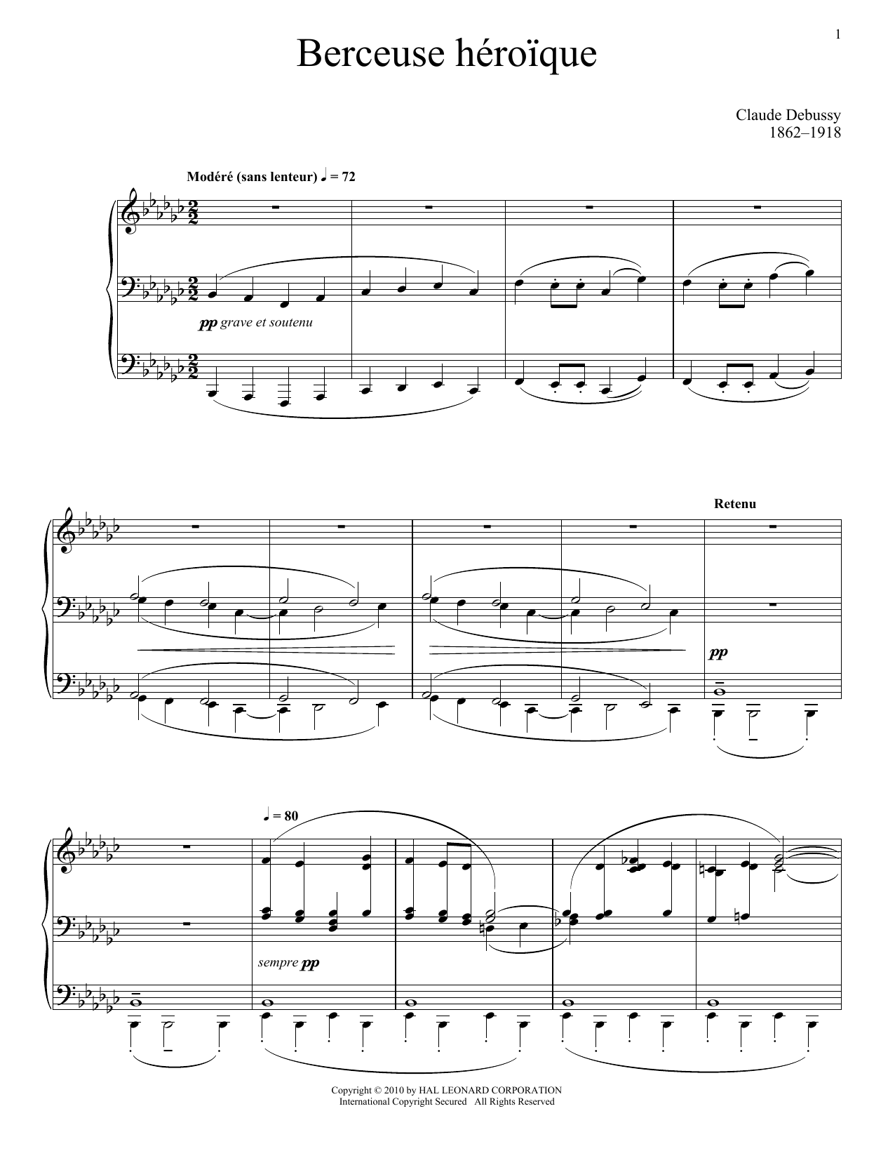Claude Debussy Berceuse Heroique Sheet Music Notes & Chords for Piano - Download or Print PDF