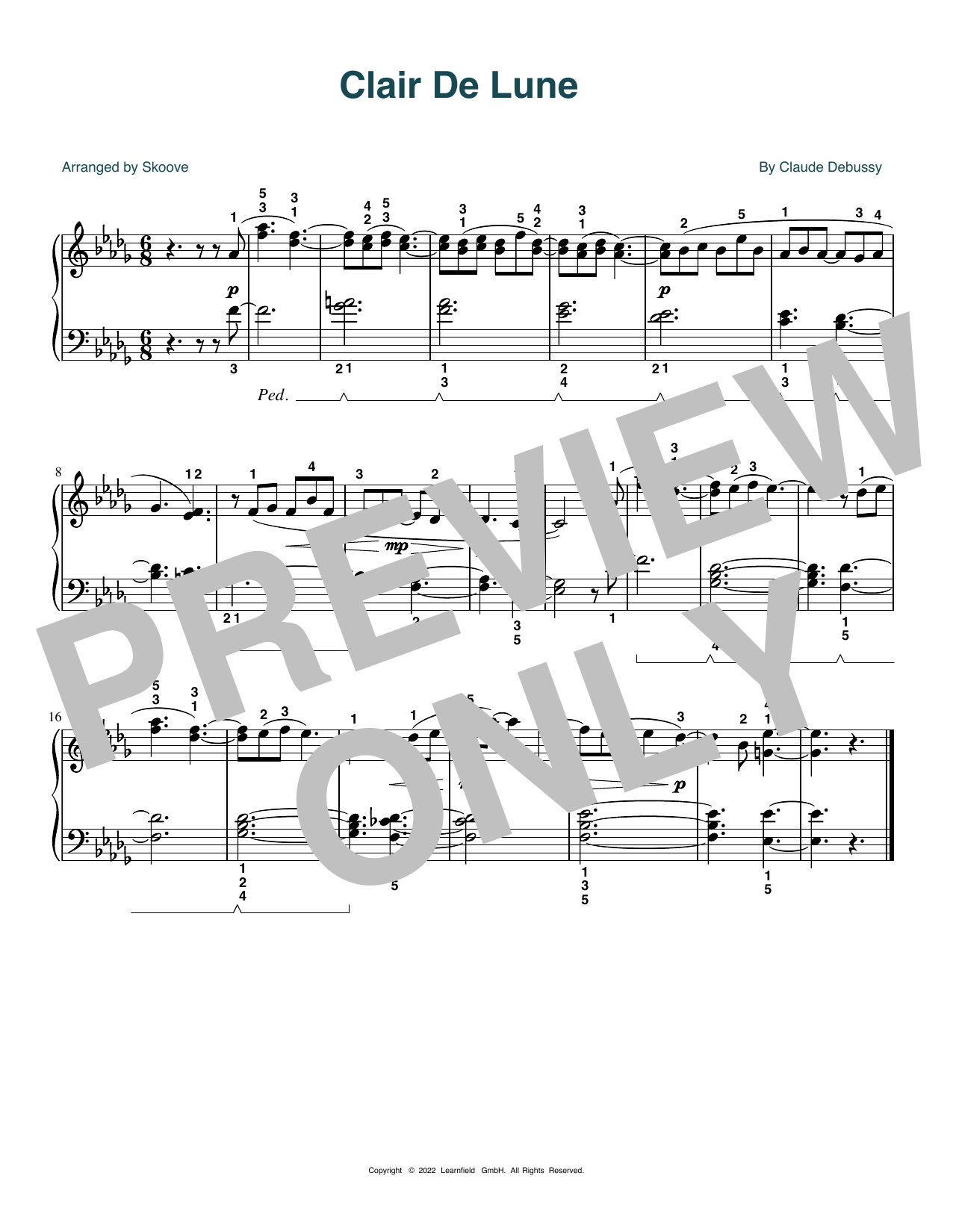 Claude Debussy Clair de Lune (arr. Skoove) Sheet Music Notes & Chords for Beginner Piano (Abridged) - Download or Print PDF