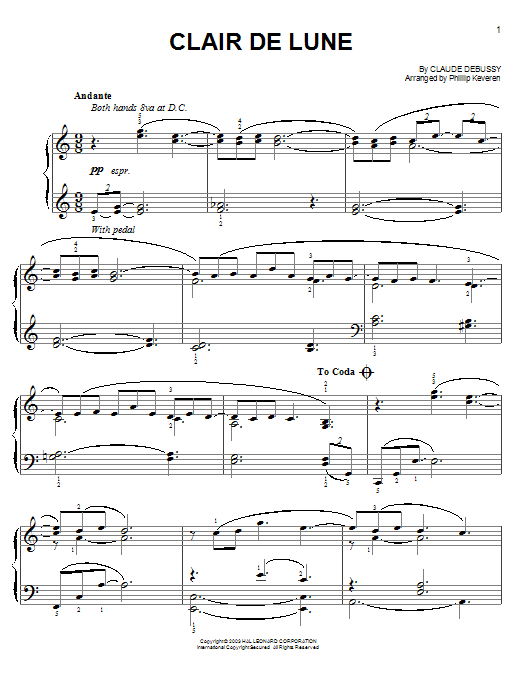 Claude Debussy Clair de Lune (from Frankie and Johnny) (arr. Phillip Keveren) Sheet Music Notes & Chords for Easy Piano - Download or Print PDF