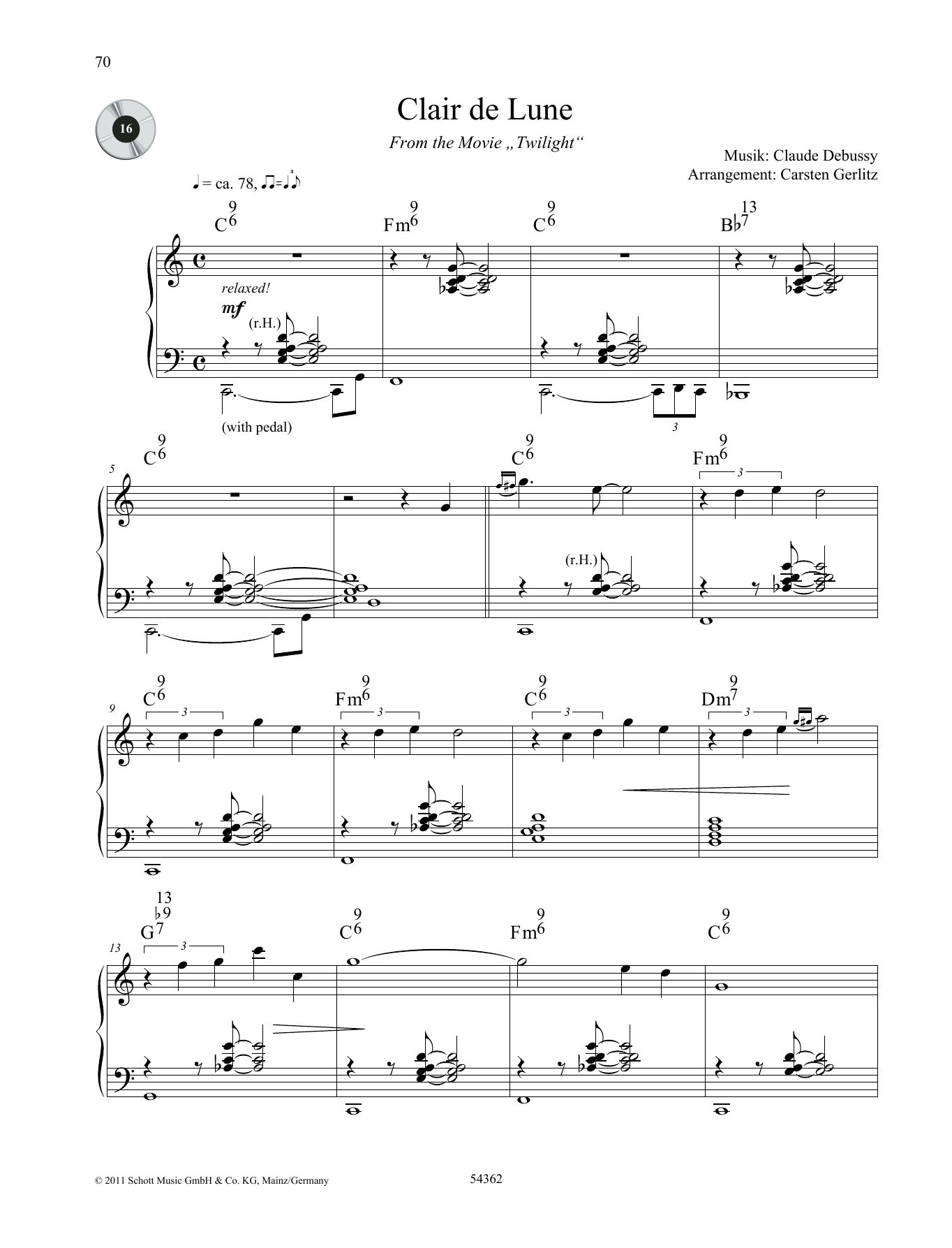 Claude Debussy Claire de Lune Sheet Music Notes & Chords for Piano Solo - Download or Print PDF