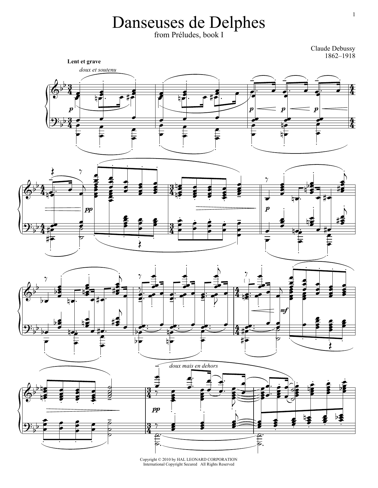 Claude Debussy Danseuses De Delphes Sheet Music Notes & Chords for Piano - Download or Print PDF