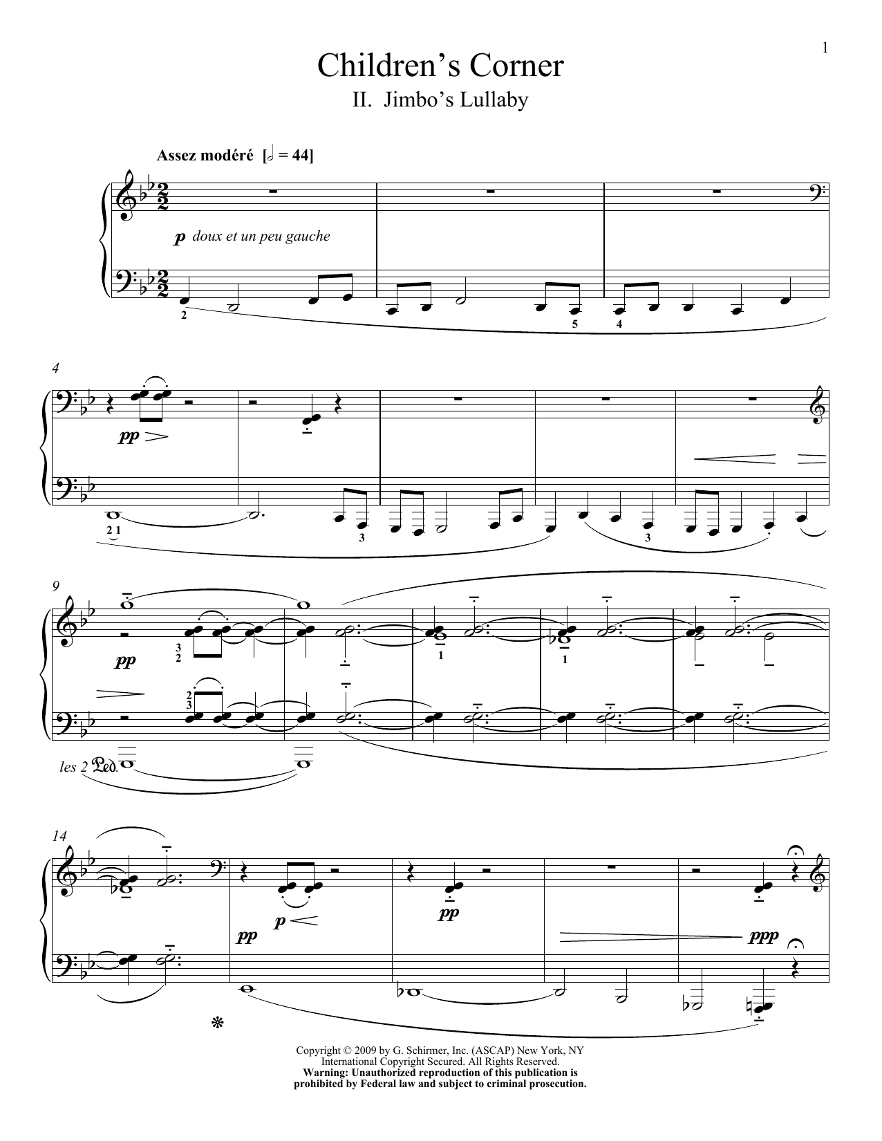 Claude Debussy Jimbo's Lullaby Sheet Music Notes & Chords for Piano - Download or Print PDF