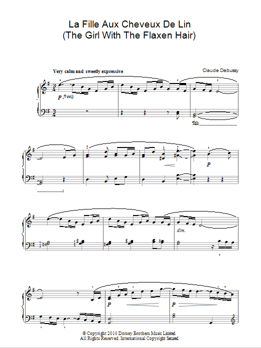 Claude Debussy La Fille Aux Cheveux De Lin (No. 8 From Preludes Book 1) Sheet Music Notes & Chords for Easy Piano - Download or Print PDF