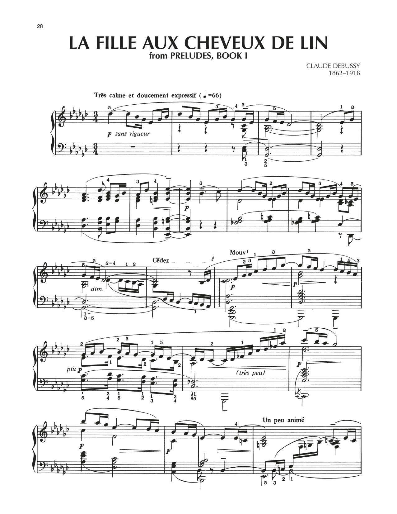 Claude Debussy La Fille Aux Cheveux De Lin (The Girl With The Flaxen Hair) Sheet Music Notes & Chords for Piano Solo - Download or Print PDF