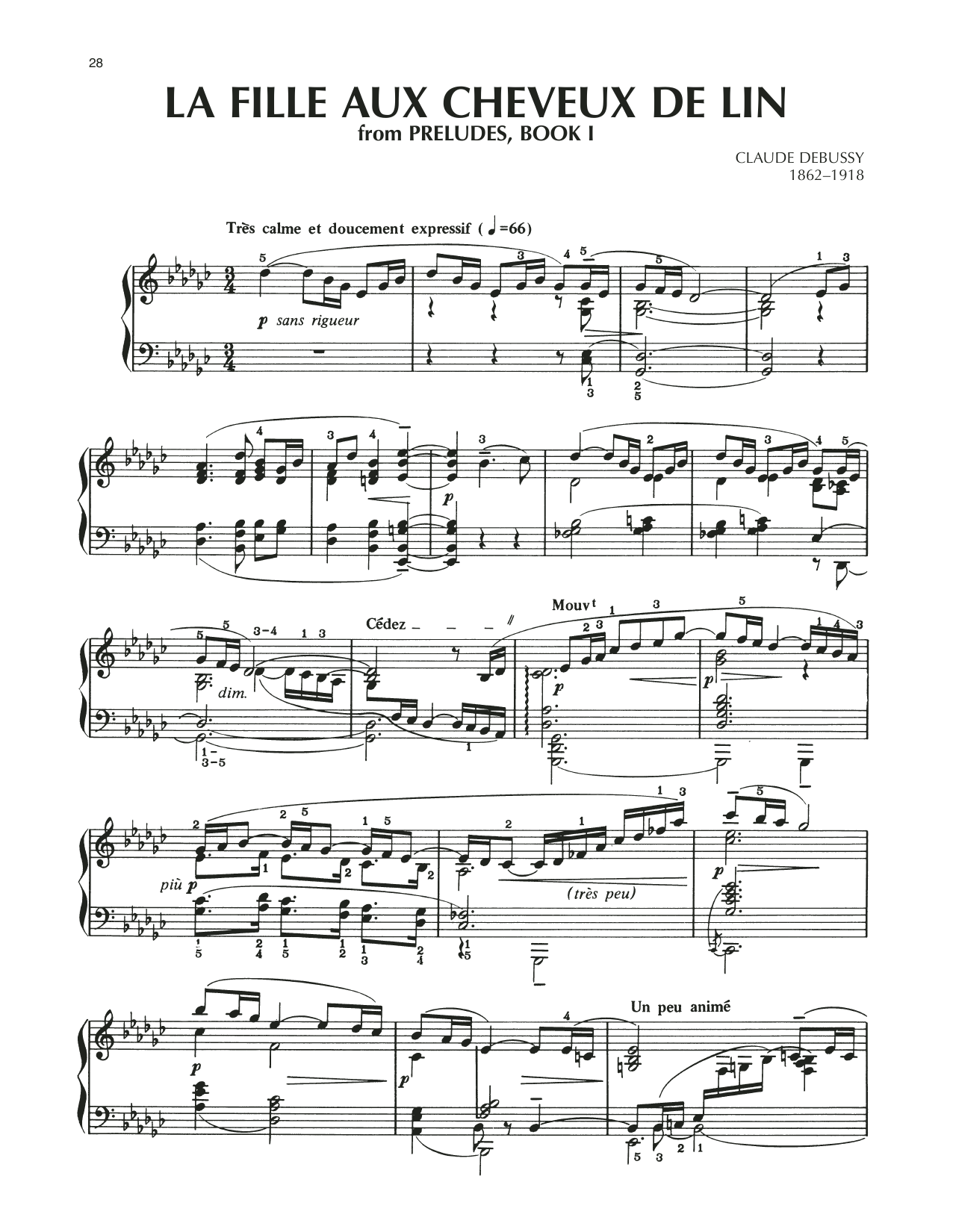 Claude Debussy La Fille Aux Cheveux De Lin (The Girl With The Flaxen Hair) Sheet Music Notes & Chords for Alto Sax Solo - Download or Print PDF