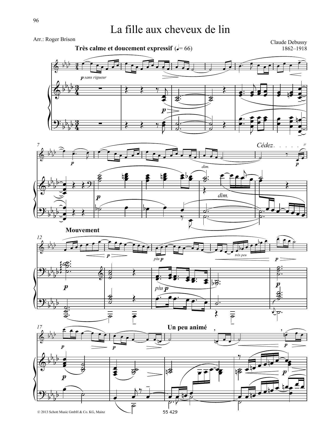 Claude Debussy La fille aux chevreux de lin Sheet Music Notes & Chords for Woodwind Solo - Download or Print PDF