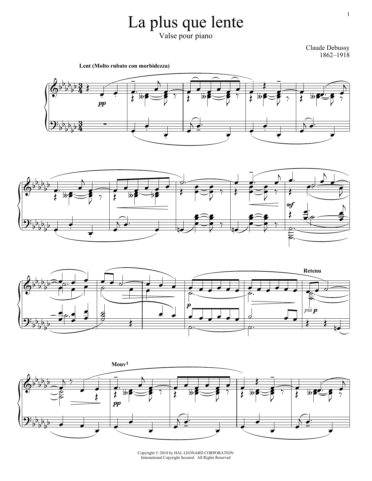 Claude Debussy La Plus Que Lente Sheet Music Notes & Chords for Piano - Download or Print PDF