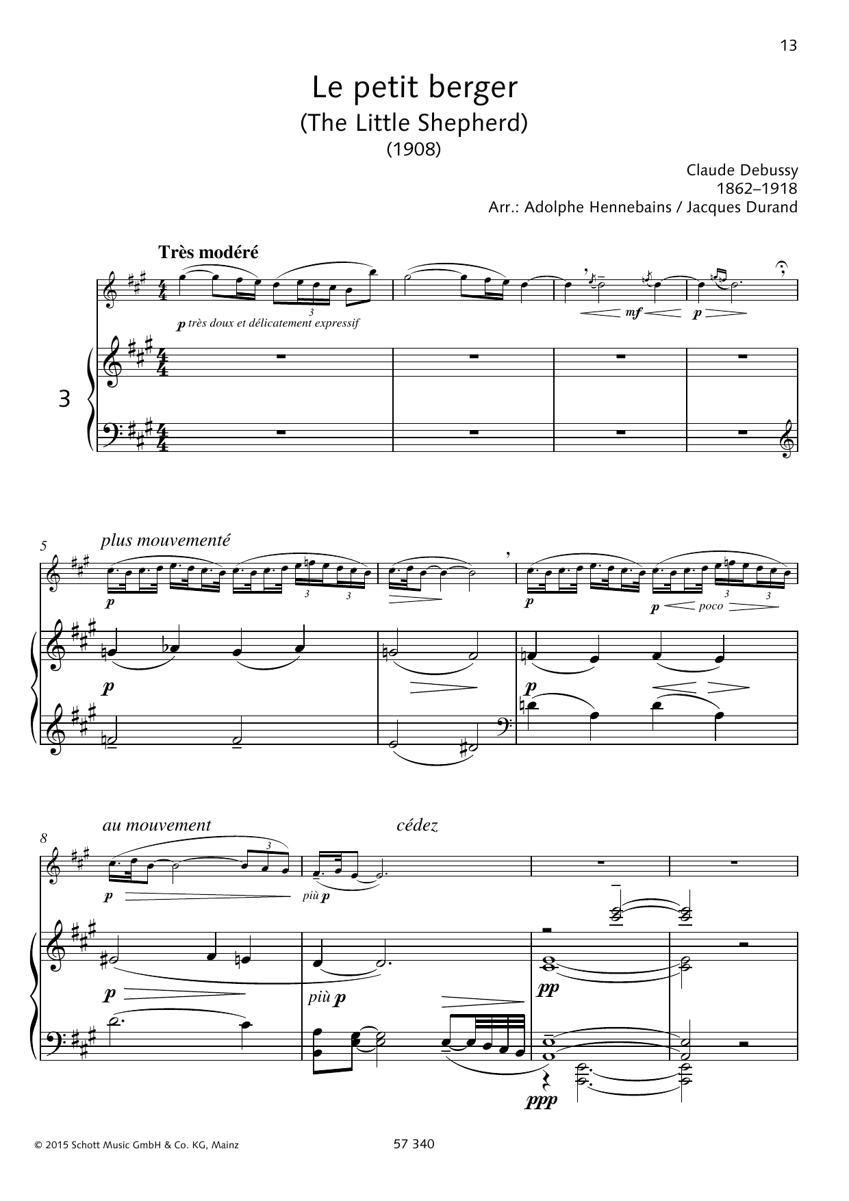 Claude Debussy Le petit berger Sheet Music Notes & Chords for Woodwind Solo - Download or Print PDF