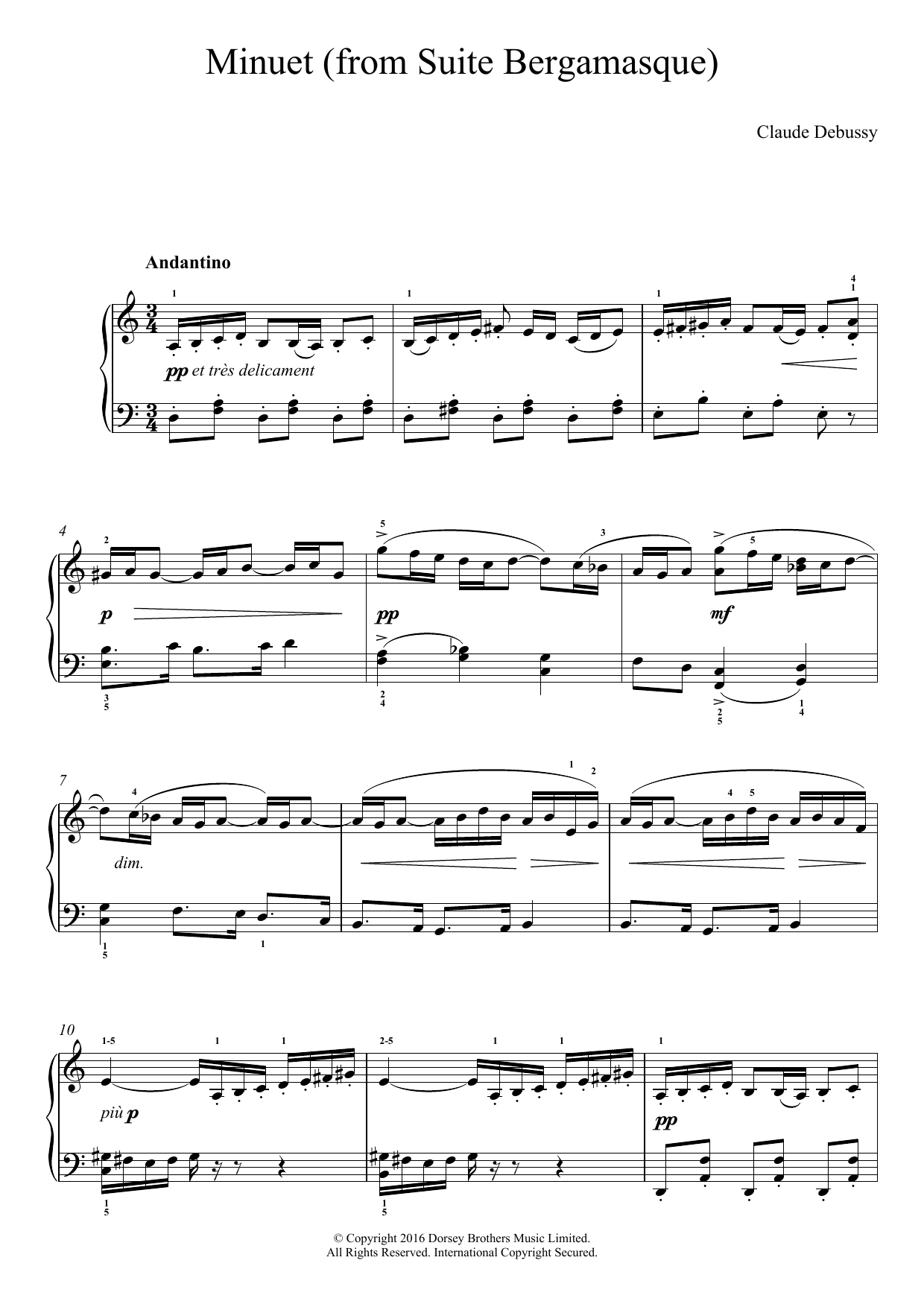 Claude Debussy Minuet (From Suite Bergamasque) Sheet Music Notes & Chords for Easy Piano - Download or Print PDF