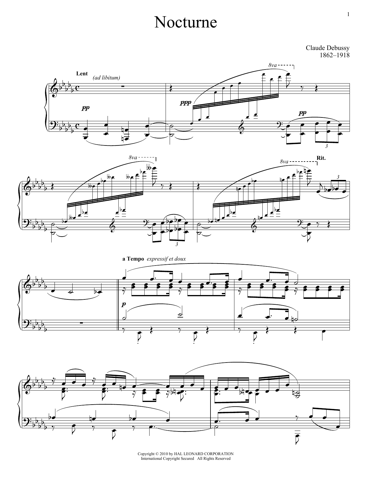 Claude Debussy Nocturne Sheet Music Notes & Chords for Piano - Download or Print PDF