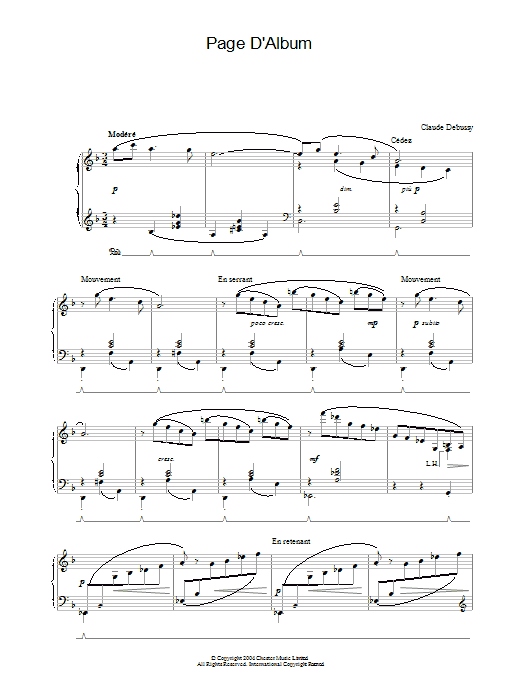 Claude Debussy Page D'Album Sheet Music Notes & Chords for Piano - Download or Print PDF