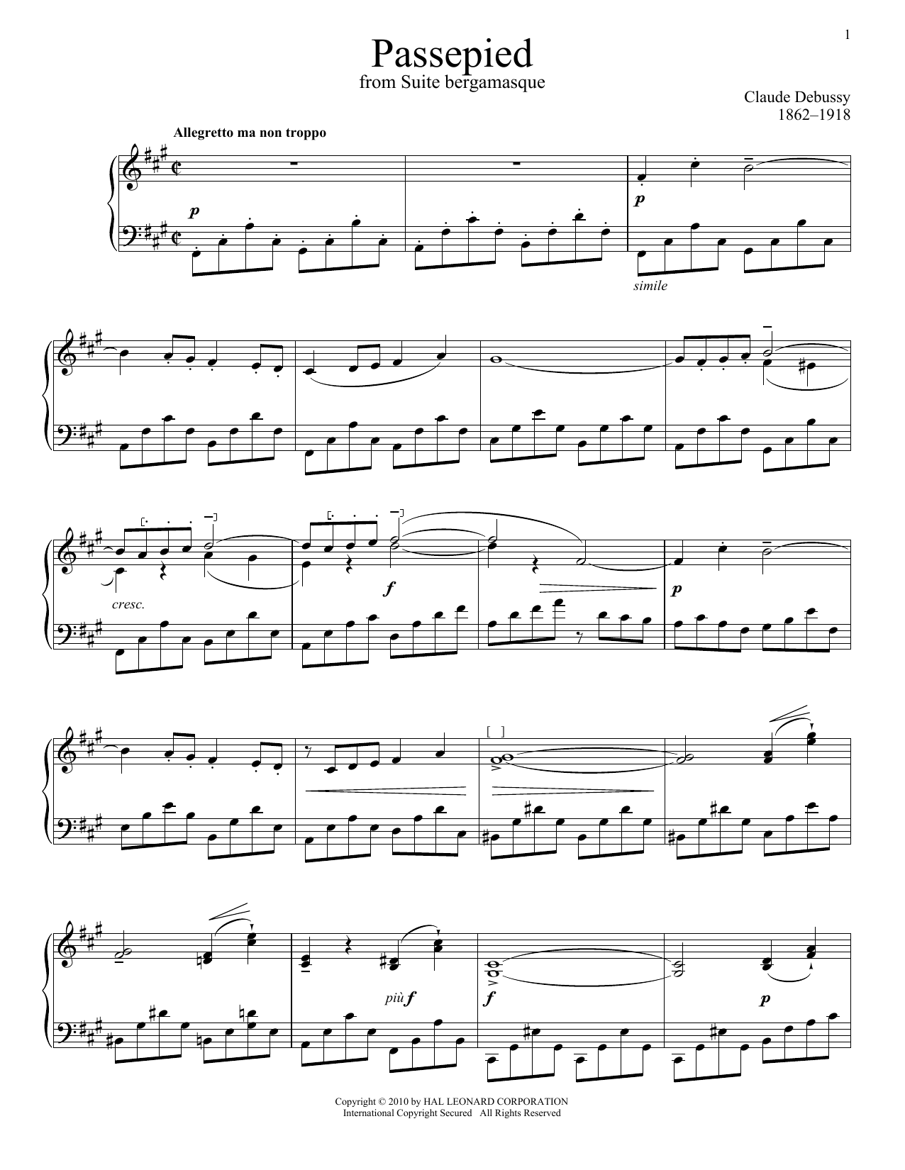 Claude Debussy Passepied (Bergamasque) Sheet Music Notes & Chords for Piano - Download or Print PDF