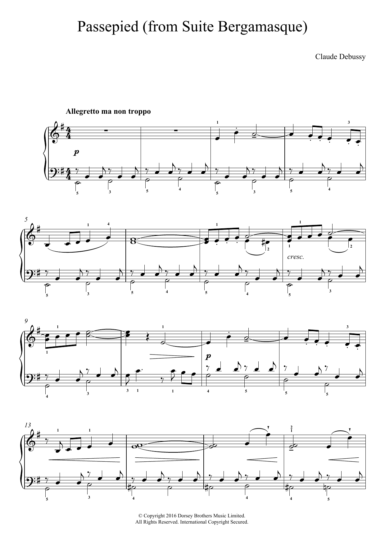 Claude Debussy Passepied (From Suite Bergamasque) Sheet Music Notes & Chords for Easy Piano - Download or Print PDF