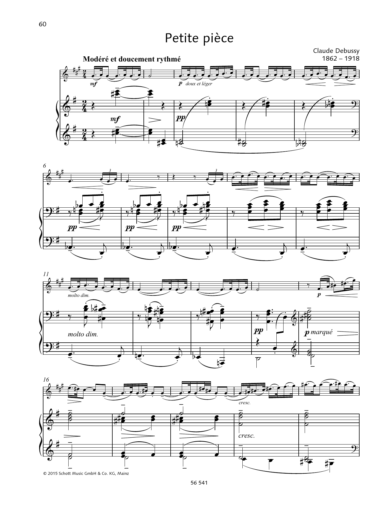 Claude Debussy Petite Pièce Sheet Music Notes & Chords for Woodwind Solo - Download or Print PDF