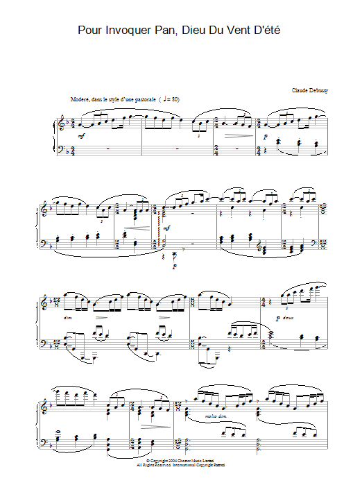 Claude Debussy Pour Invoquer Pan, Dieu Du Vent D'ete Sheet Music Notes & Chords for Piano Solo - Download or Print PDF
