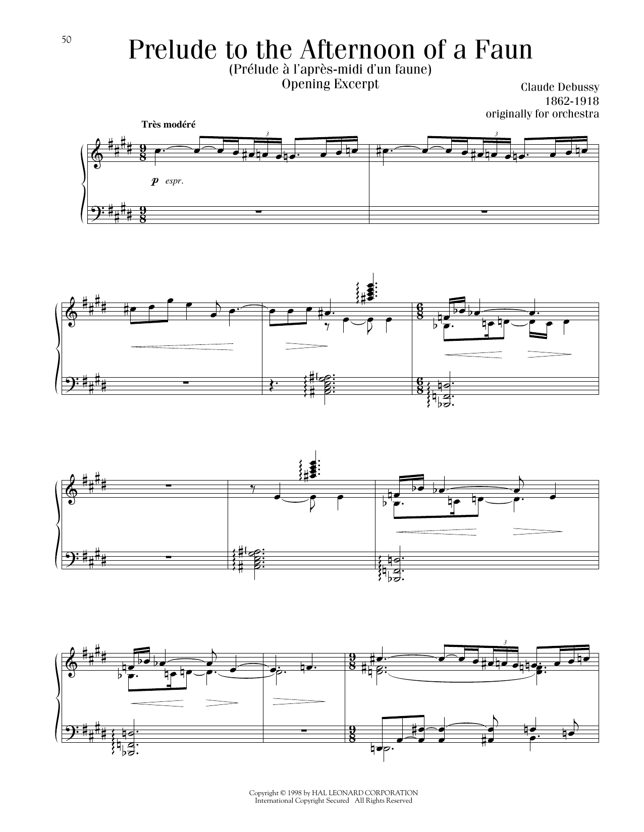 Claude Debussy Prelude To The Afternoon Of A Faun Sheet Music Notes & Chords for Piano Solo - Download or Print PDF